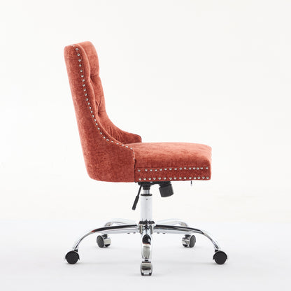 A&A Furniture Office Chair,Modern Chenille Upholstered Tufted Button Home Office Chair With Chrome Metal Base,Adjustable Desk Chair Swivel Office Chair Orange