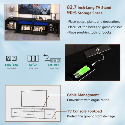 TV Console With Storage Cabinet Modern Entertainment Center 31 Modes Changing Lights