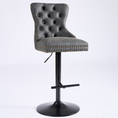 A&A Furniture,Aged And Retro PU Swivel Barstools Adjusatble Seat Height From 26-33 Inch, Modern Bar Stools With Backs Comfortable Tufted For Home Pub And Kitchen Island Black,Set Of 2