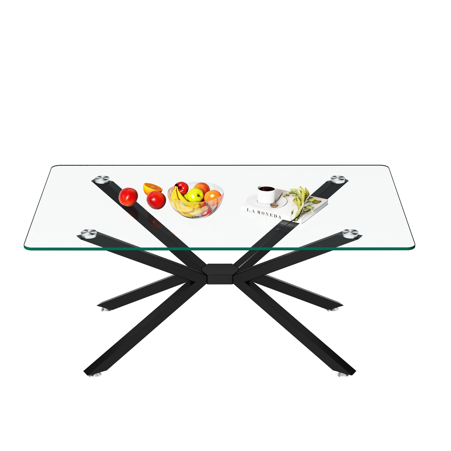 39.37  Rectangular Clear Tempered Glass Coffee Table,Stylish Design With Black Metal Legs, Coffee Table For Living Room