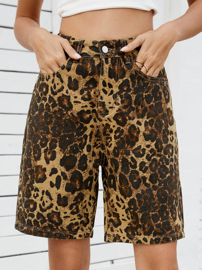 Leopard High Waist Denim Shorts