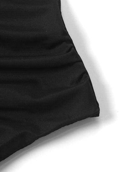 Ruched Ruffle Hem Mini Dress