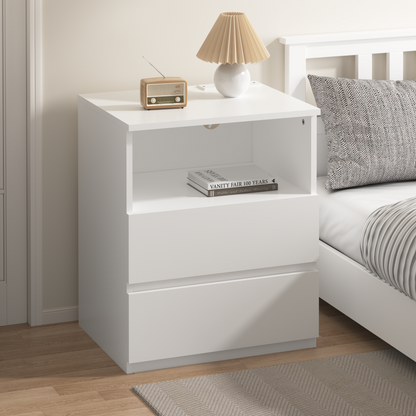 Set Of 2 End Table With Fast USB C Charging Station, Sofa Side Table With 2 Drawers, Large Storage Modern Wood Storage Cabinet For Living Room,Bedroom,Office, White