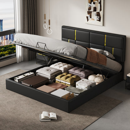 Queen Size Upholstered Platform Bed With Hydraulic Storage System,No Box Spring Needed,Black