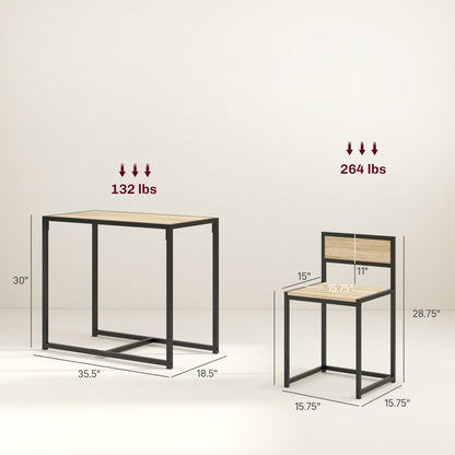 3-Piece Dining Room Set, Industrial Kitchen Table Set With Rectangular Table And 2 Dining Chairs, Oak