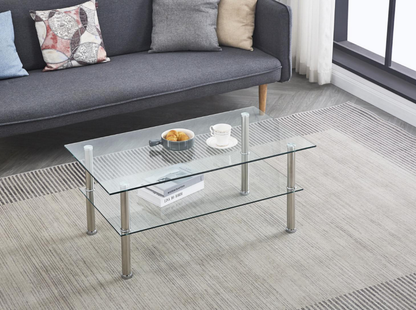 2-Layer Space Coffee Table ,Modern Sofa Table With Storage Shelve For Living Room