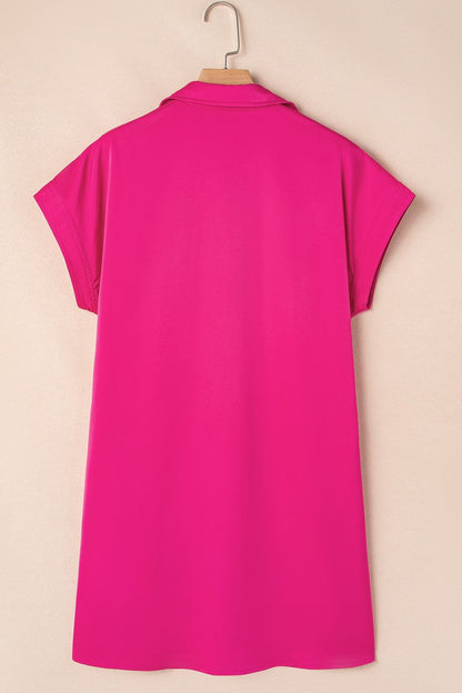 Buttoned Collared Neck Mini Shirt Dress