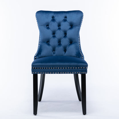 Nikki  Modern, High-end Tufted Solid Wood Contemporary Velvet Upholstered Dining Chair With Wood Legs Nailhead Trim 2-Pcs Set,Blue, SW2001BL