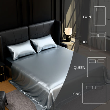 Satin Bed Sheets, Queen Size Sheets Set, 4 Pcs Silky Bedding Set With 15 Inches Deep Pocket For Mattress  Queen, Grey