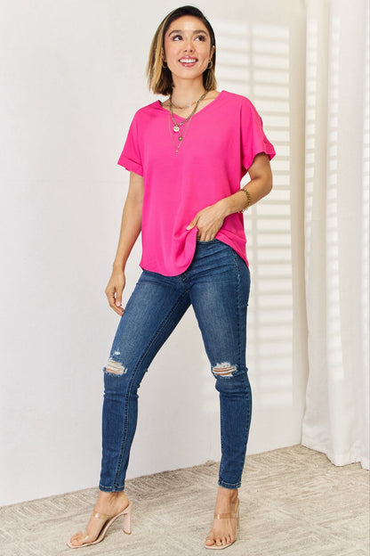 V-Neck Tee with Rolled Sleeves