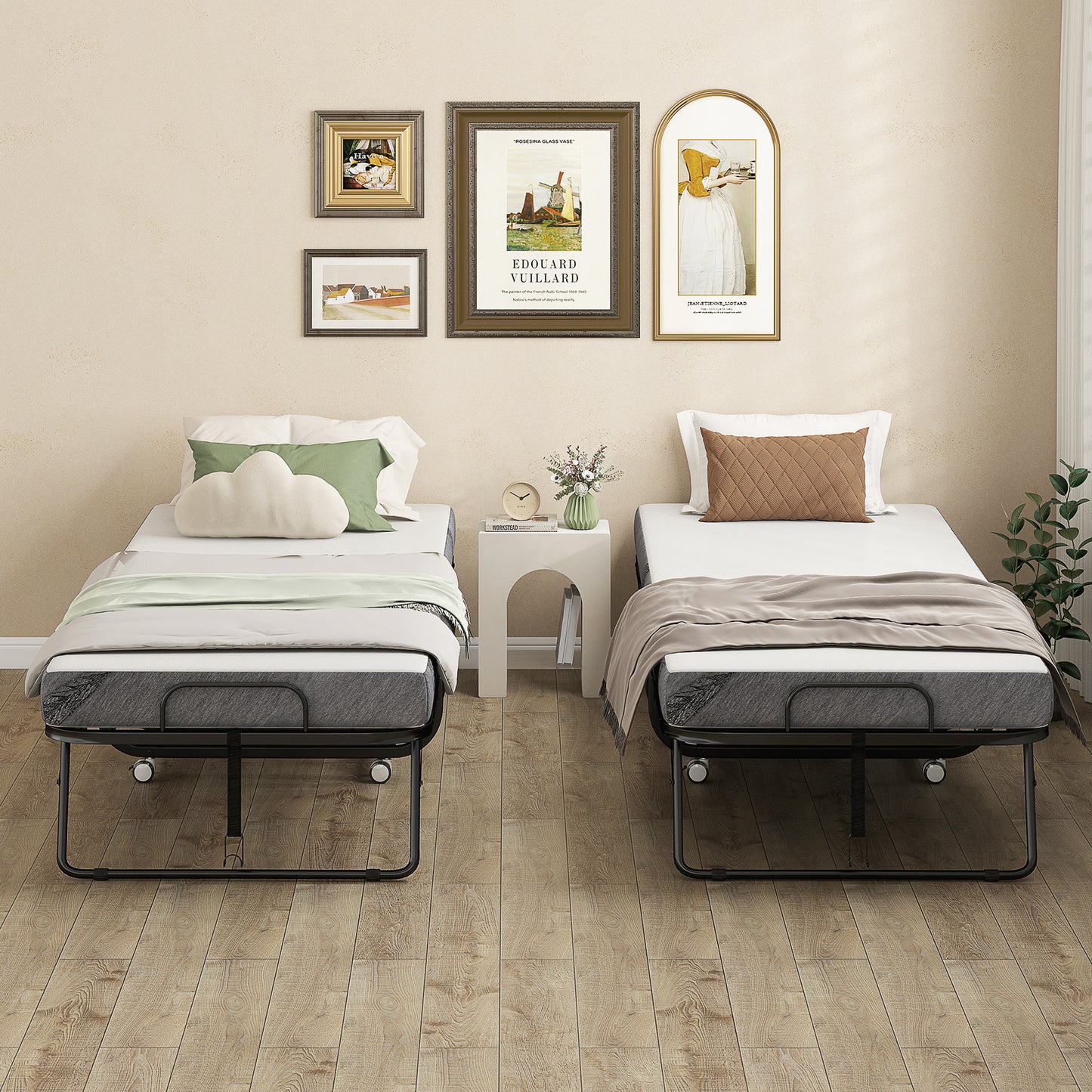 Folding Bed with Mattress for Adults, Single Size, Portable Foldable Bed with Memory Foam Mattress & Steel Frame, White