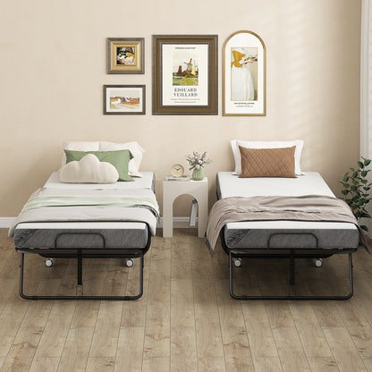 Folding Bed with Mattress for Adults, Single Size, Portable Foldable Bed with Memory Foam Mattress & Steel Frame, White