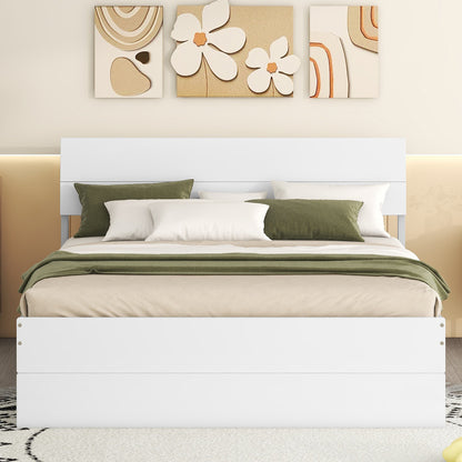 Modern Full Bed Frame With Twin Size Trundle And 2 Drawers For White High Gloss And Washed White Color