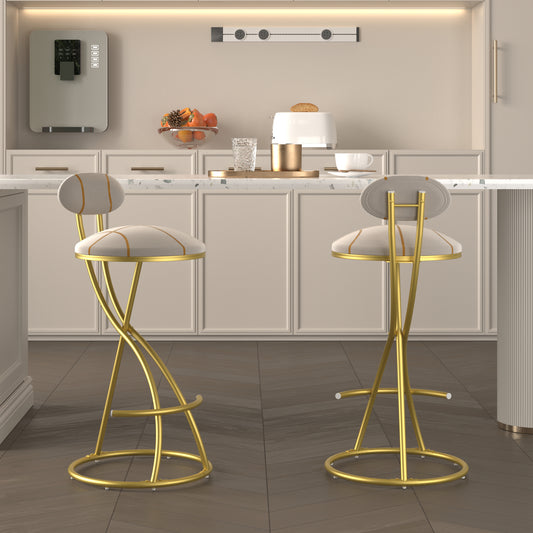 Round Bar Stools S-shaped Stripe Kitchen Stool Set Of 2 Modern Velvet Upholstered Counter Chair For Dining Room Gold  Stripe