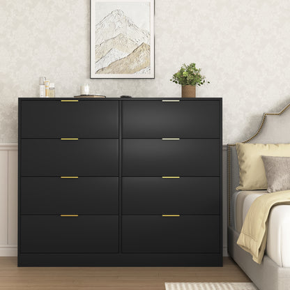 8 Drawers Dresser For Bedroom, Wood Bedroom Dresser Modern Drawer Chest, 8 Chest Of Drawer, Tall Dresser For Closet, Dressers Organizer For Living Room, Closet, Hallway Black