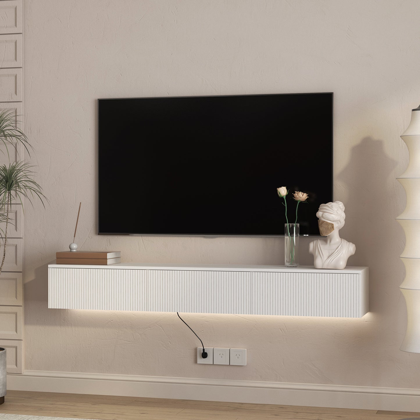 Floating TV Stand Wall Mounted With 16 Color LEDs,65inch Modern TV Stand, Floating TV Cabinet Entertainment Center For 55 60 65 Inch TV