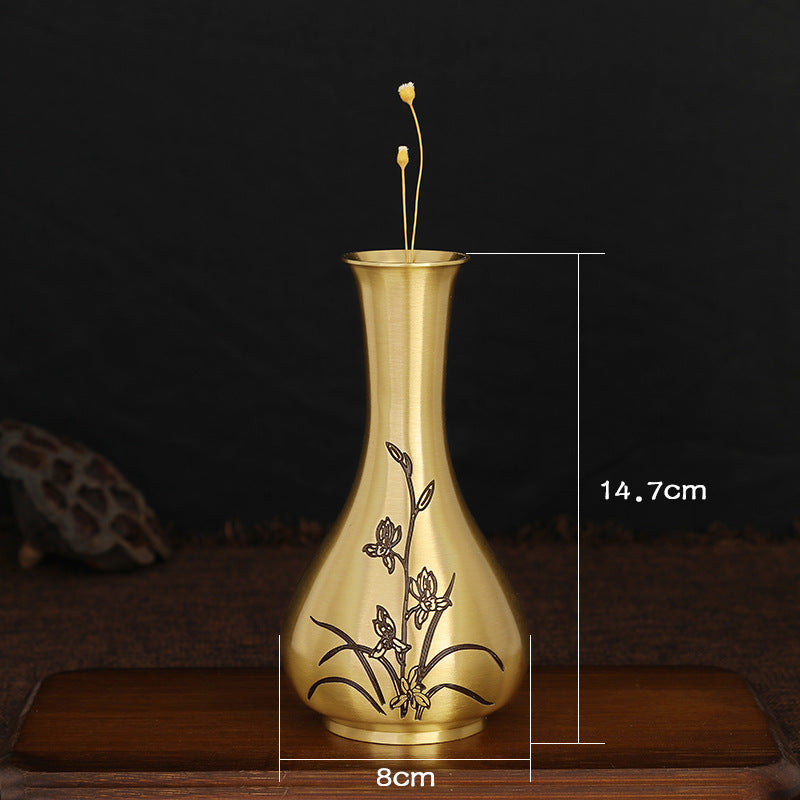 Pure Brass Decorative Flower Vase Carved Ornaments