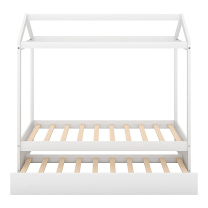 House Bed With Trundle, Can Be Decorated,White