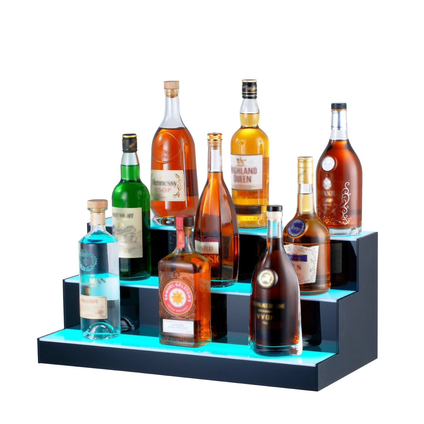 LED Lighted Liquor Bottle Display Bar Shelf RF & App Control 24" 3-Step