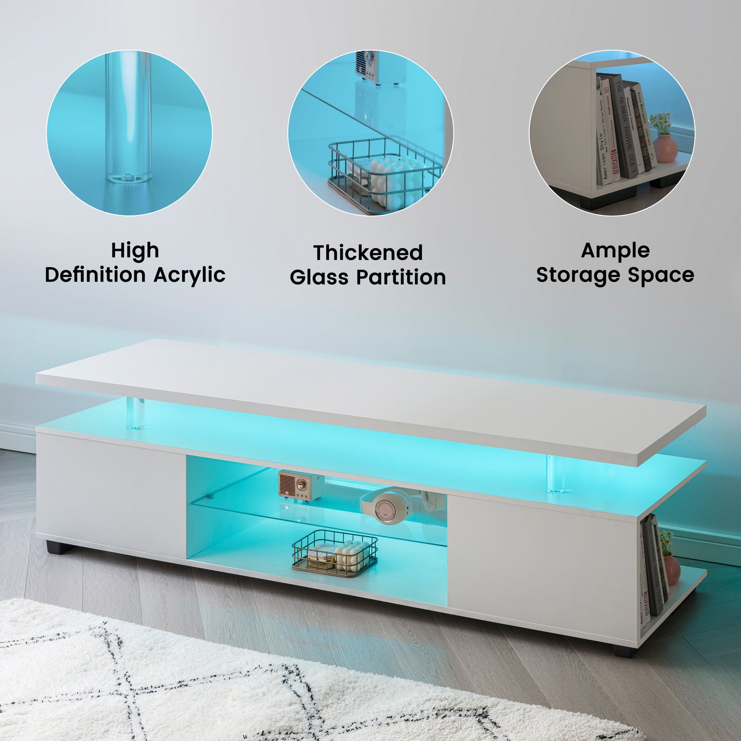 TV Stand For 70 Inch TV LED Gaming Entertainment Center Media Storage Console Table With Large Side Cabinet For Living Room White