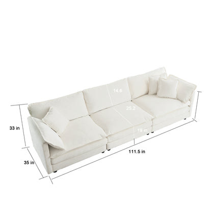 3 Piece Sofa Set Oversized Sofa Comfy Sofa Couch, 2 Pieces Of 2 Seater And 1 Piece Of 3 Seater Sofa  For Living Room, Deep Seat Sofa White Chenille