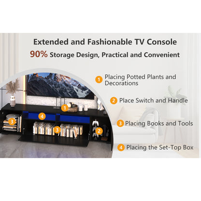 TV Console With Storage Cabinet Modern Entertainment Center 31 Modes Changing Lights