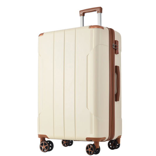 Hardshell Luggage, Lightweight Durable ABS Suitcases With Double Wheels, Expandable 28-inch Checked Luggage 28 White Brown