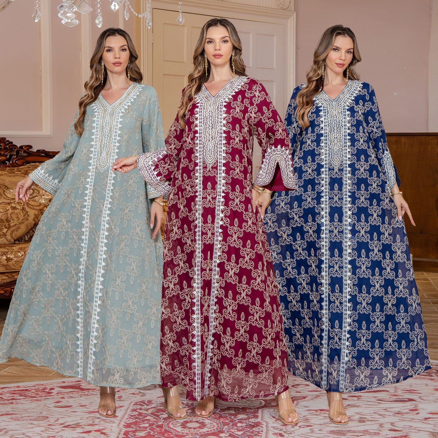 New Fashion Muslim Women's Long Robe Middle Eastern Clothing Jalabiya Elegant Embroidery Dubai Long Dress