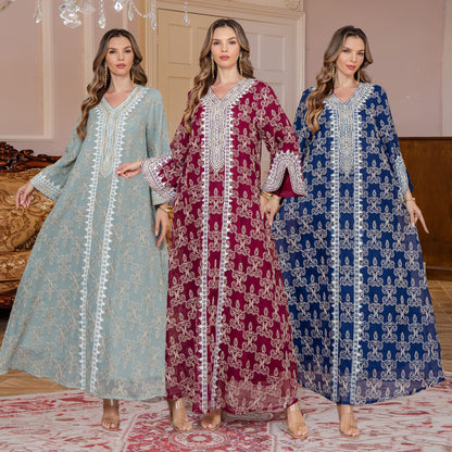 New Fashion Muslim Women's Long Robe Middle Eastern Clothing Jalabiya Elegant Embroidery Dubai Long Dress