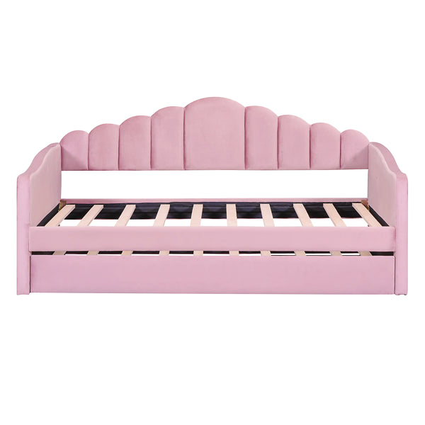 Twin Size Upholstered Daybed With Trundle ,Velvet Sofabed With USB Charging Ports,No Box-spring Needed,Pink Old SKU HL000067AAH