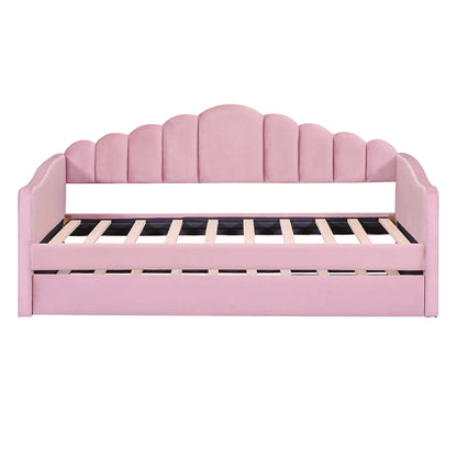 Twin Size Upholstered Daybed With Trundle ,Velvet Sofabed With USB Charging Ports,No Box-spring Needed,Pink Old SKU HL000067AAH