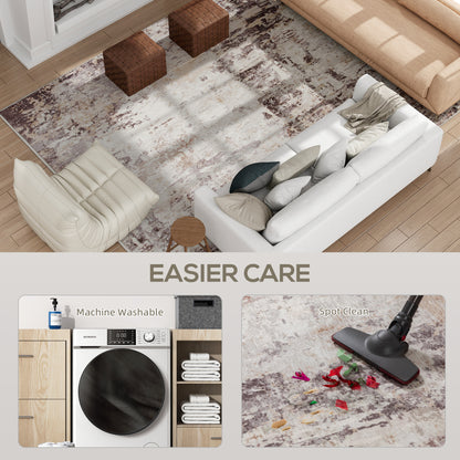 Machine Washable Area Rug 8x10, Non-Slip Modern Abstract Floor Carpet For Living Room, Bedroom, Dining Room, Mixed-Brown