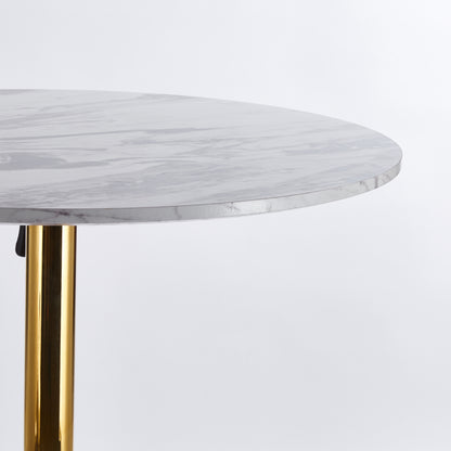 31.5 Folding GOLDEN AND WHITE Tulip BAR Table Mid-century BAR  Table For 2-4 People With Round Mdf Table Top, Pedestal BAR  Table,  MDF Top