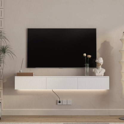 Floating TV Stand Wall Mounted With 16 Color LEDs,65inch Modern TV Stand, Floating TV Cabinet Entertainment Center For 55 60 65 Inch TV