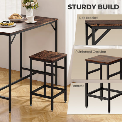 5-Piece Breakfast Bar Table And Stools Set, Kitchen Bar Table Set With High Table And 4 Stools, Space Saving Compact Dining Furniture For Small Spaces, Rustic Brown