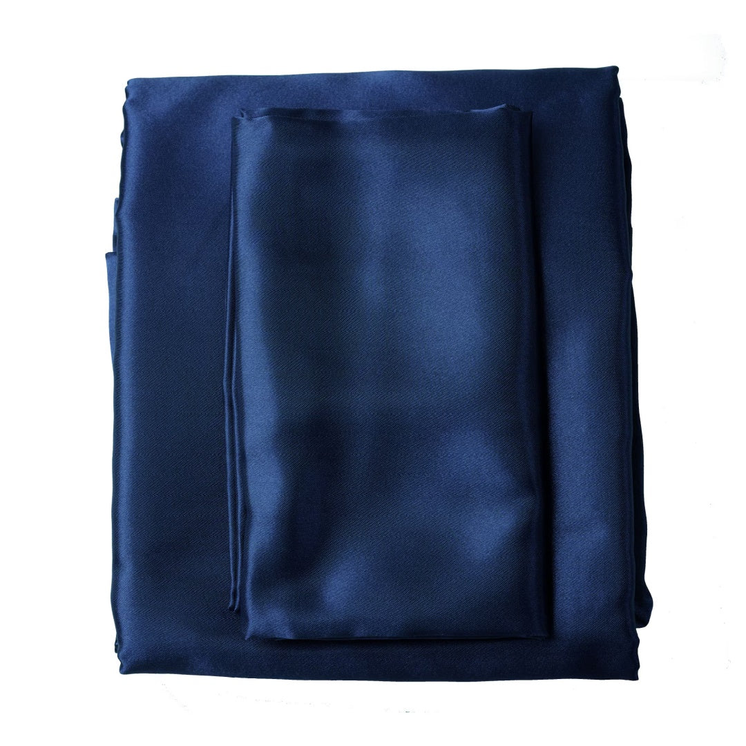 Satin Bed Sheets, Twin Size Sheets Set, 3 Pcs Silky Bedding Set With 15 Inches Deep Pocket For Mattress Twin, Navy Blue