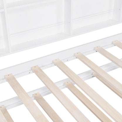 Wooden Twin Size House Bed With Trundle,Kids Bed With Shelf, White