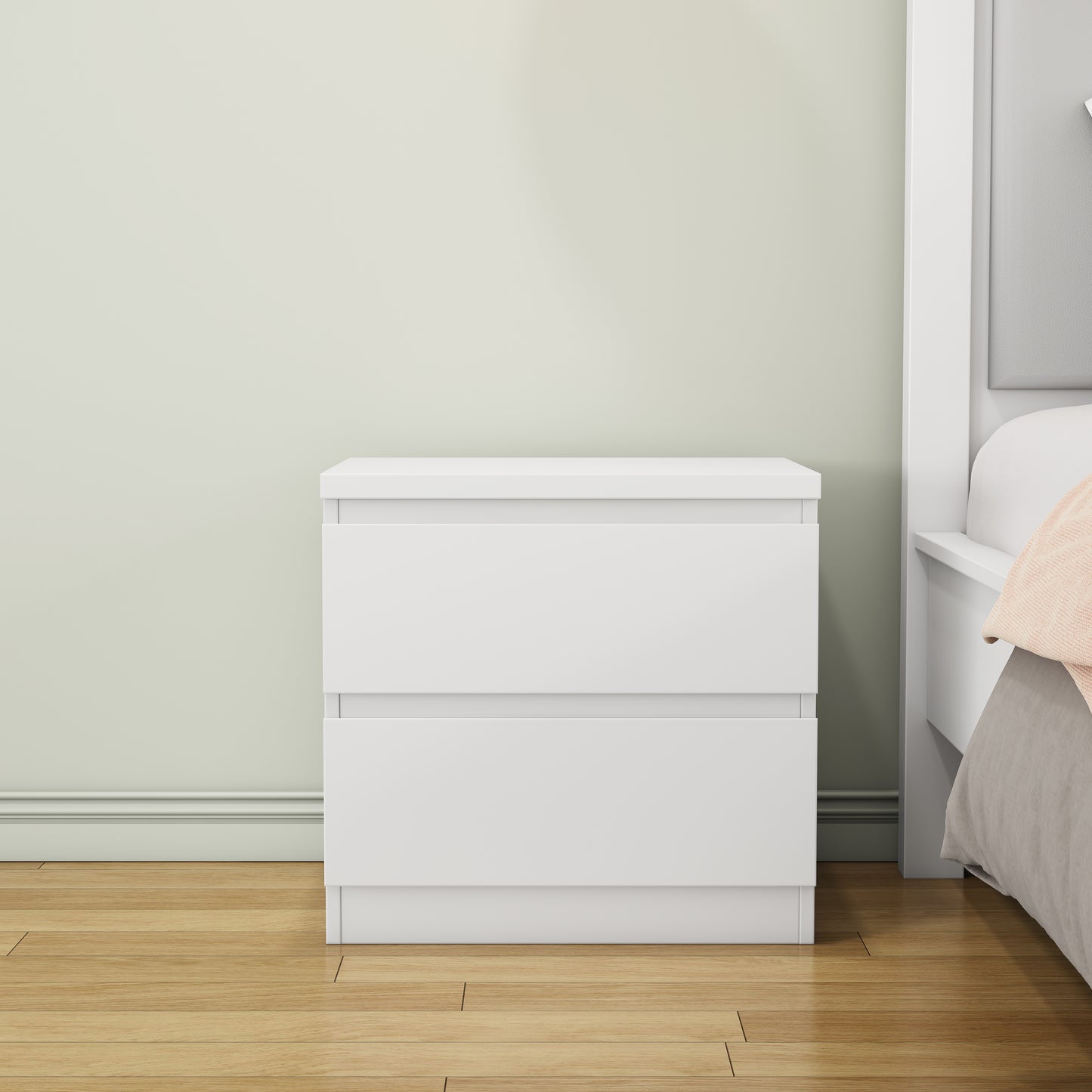 19.7-Inch White Nightstand With 2 Drawers, Beside Table With Drawers Handle Free Design,Thickened Top Plate,Small Side Table Storage Cabinet 2 Drawer Night Stand For Bedroom,Living Room