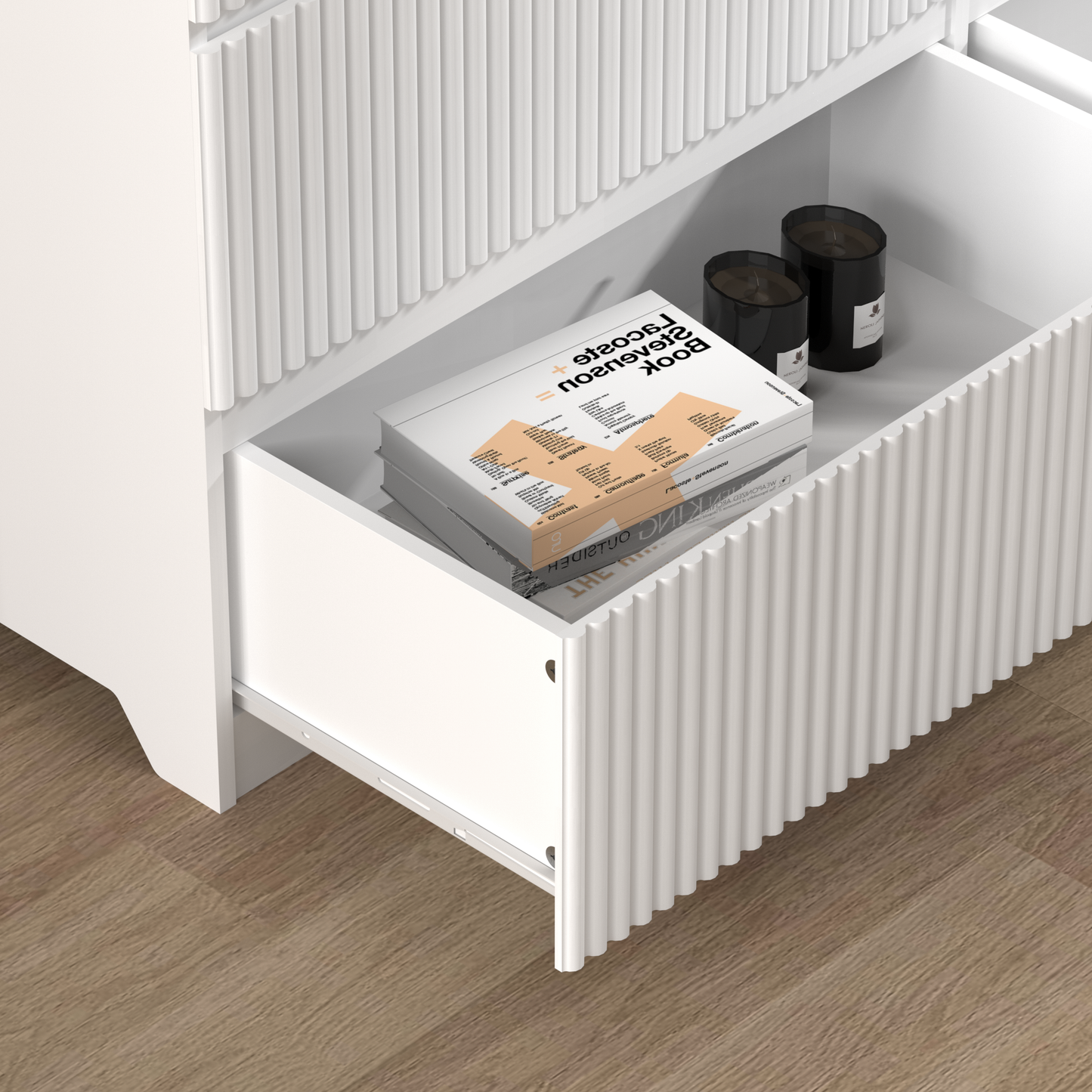 Modern White 6 Drawer Dresser, Wave Panel Drawer Fronts, Storage Cabinet, Versatile Chest Of Drawers For Bedroom, Living Room - Sleek & Spacious Home Storage Solution