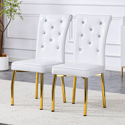 Set Of 2,Retro Alligator Skin Upholstered Dining Chairs,with Crystal Buckle Design And Faux Leather Design,a Touch Of Elegance And Mystery To The Dining Area.Gold Plated Metal Feet