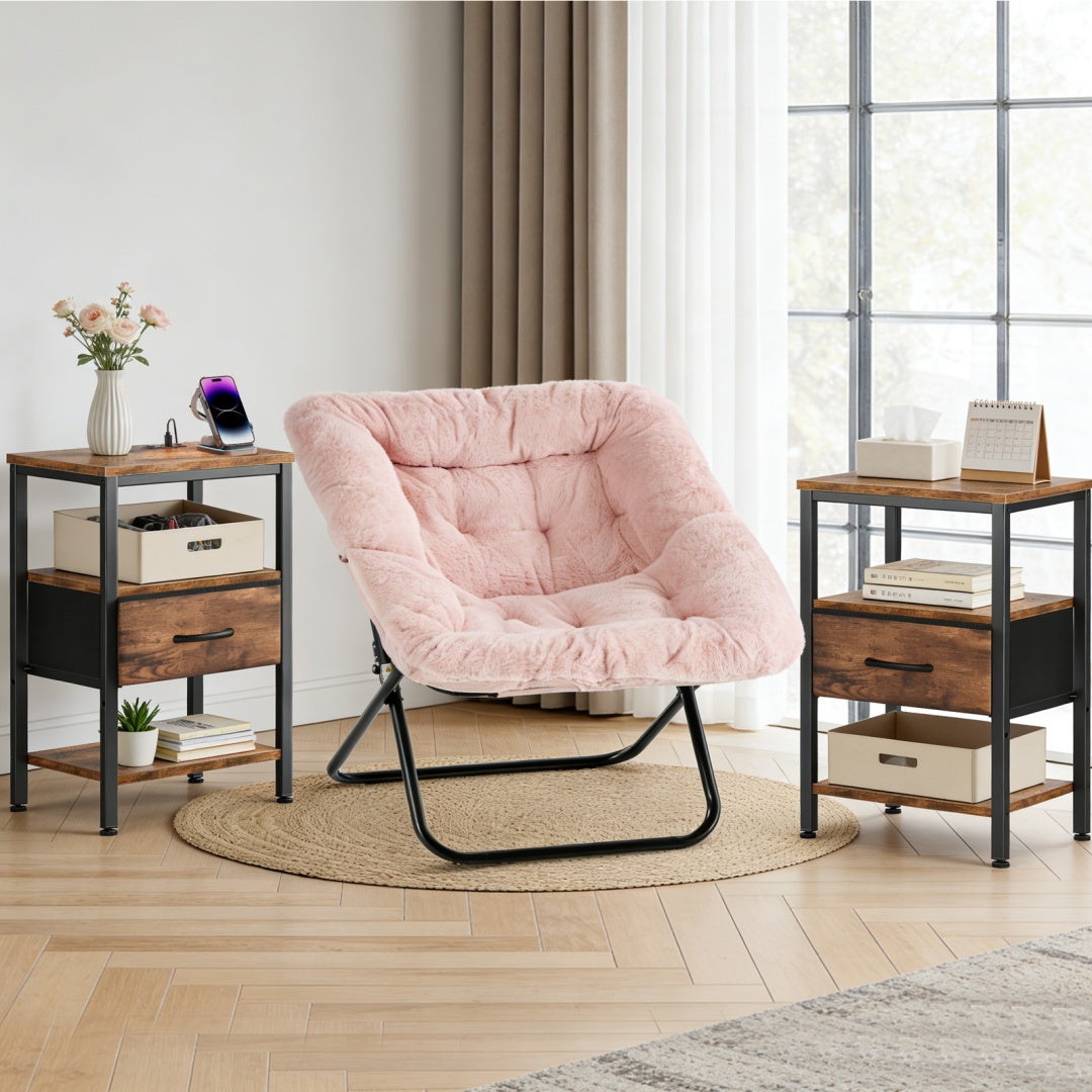 Bedside Table, With Built-in USB-C-type Port Sockets And Adjustable Drawers, 3-layer Storage Rack, And Fabric Drawers