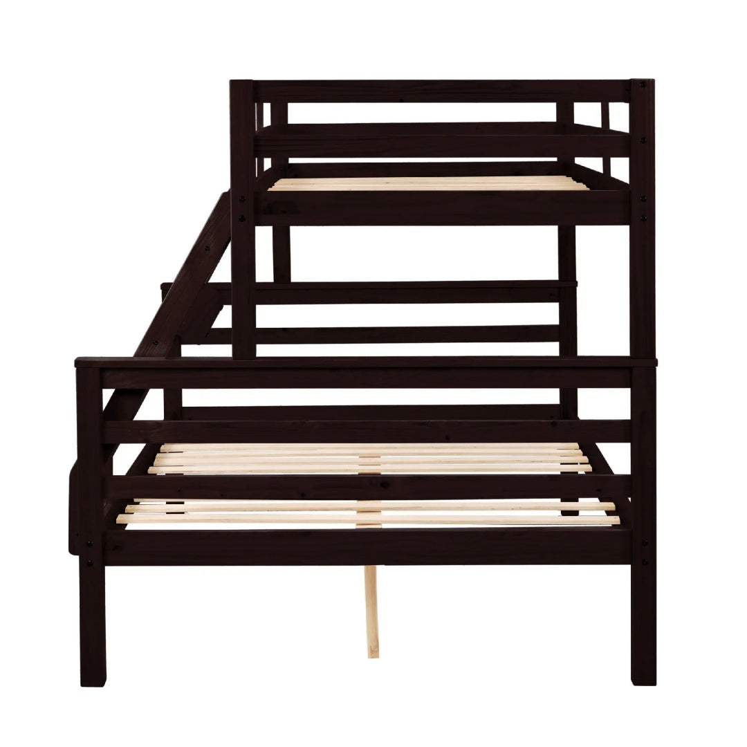 Twin Over Full Bunk Bed With Thick Posts,Wooden Bunk Bed With High Guardrail And Ladder For Kids, Teens, Dorm Rooms, And Guest Rooms,No Box Spring Needed,Espresso