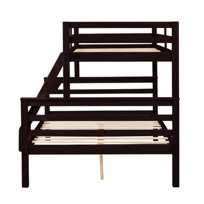 Twin Over Full Bunk Bed With Thick Posts,Wooden Bunk Bed With High Guardrail And Ladder For Kids, Teens, Dorm Rooms, And Guest Rooms,No Box Spring Needed,Espresso
