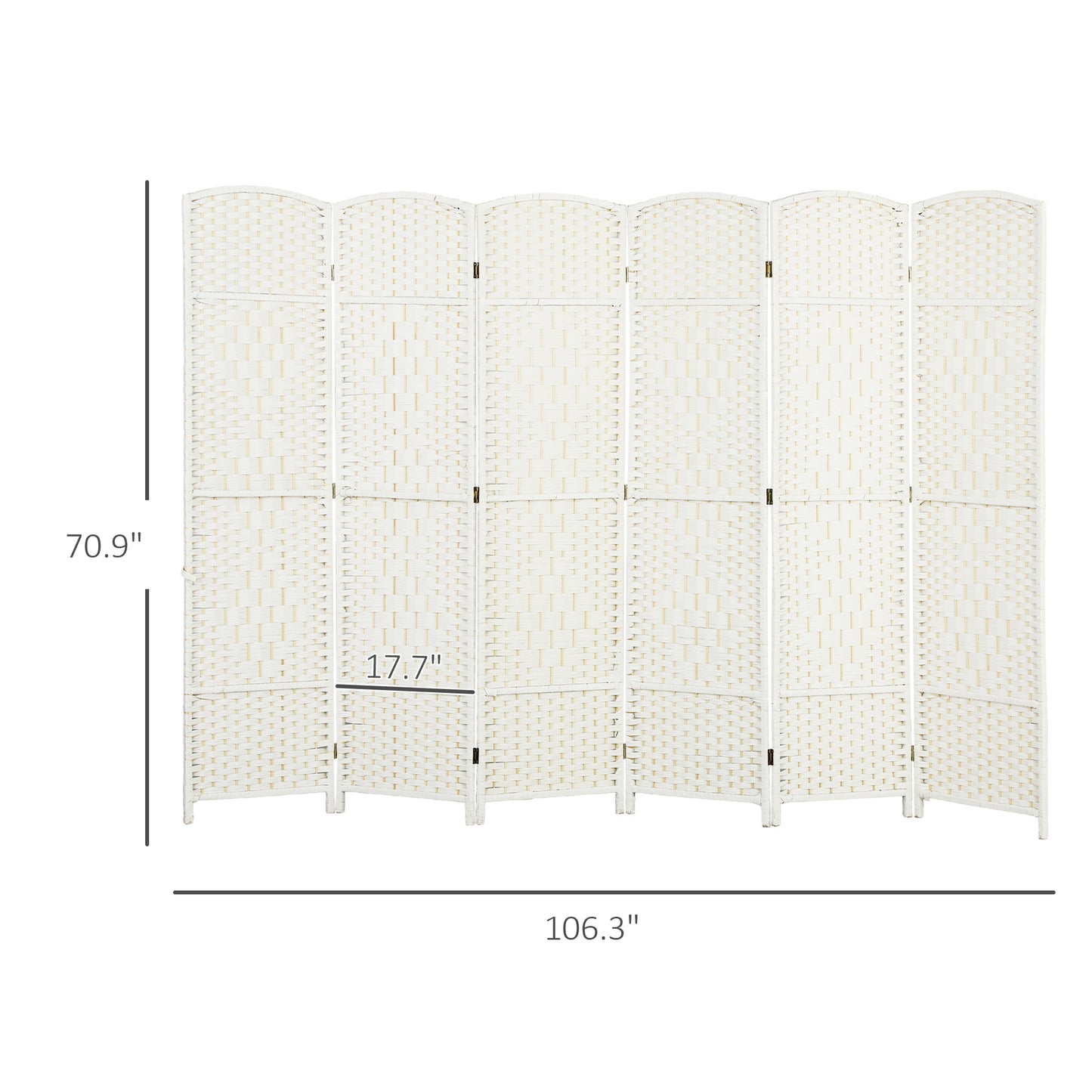 Folding Room Divider Screen 6 Panel 6' Tall Privacy Screen Freestanding Wood Partition for Home Office, White