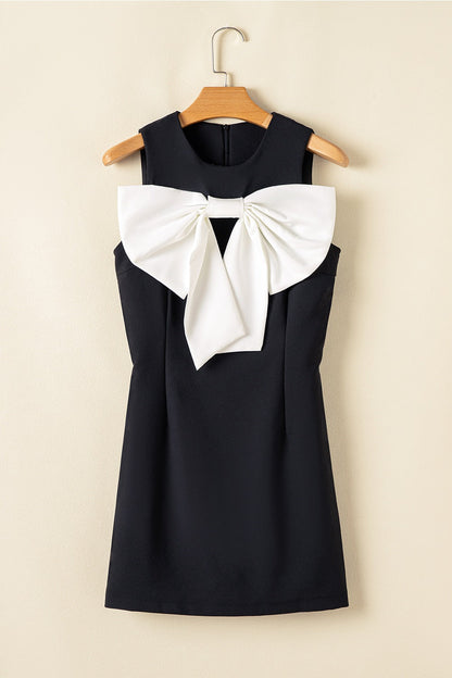 Bow Contrast Sleeveless Mini Dress