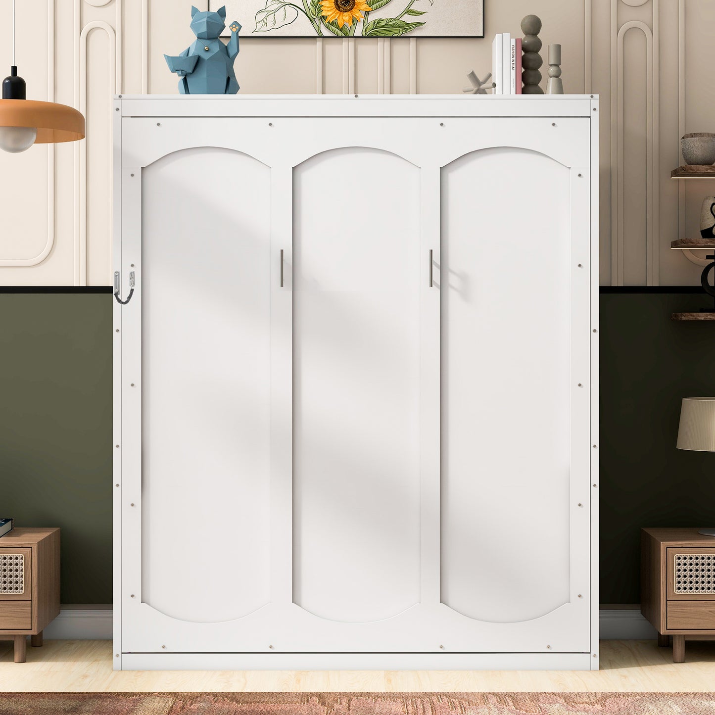 Queen Size Murphy Bed Wall Bed With Shelves,White