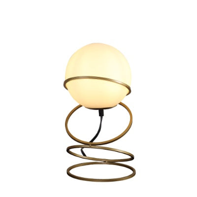 13.5 H Glass Globe Matte Gold Spiral 4 Ring Metal Stand Table Lamp For Living Room, Nightstand Bedside Table Lamp For Bedroom, LED Lamp