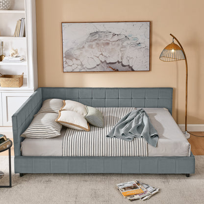 Queen Size Upholstered Tufted Bed Frame, Sofa Bed Frame With Comfortable Backrest And Armrests, Queen Size Bed For Bedroom, Living Room,Velvet, GREY 85.5x64.5x30.5