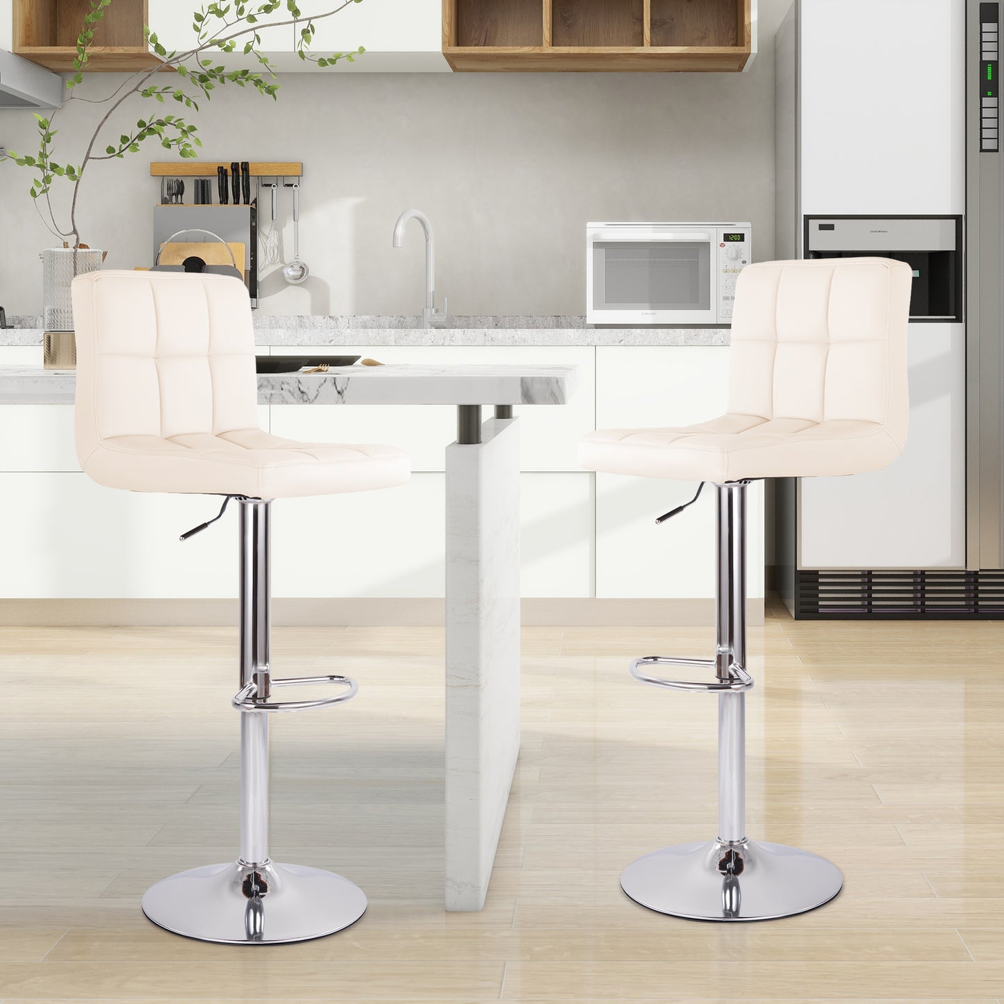 Swivel Bar Stools Set Of 2 Modern PU Leather Barstools With Midback, Adjustable Counter Height Bar Chairs