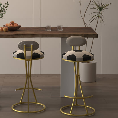 Football Print Bar Stools Set Of 2 Upholstered Counter Height Barstool For Kitchen Island S-shaped Velvet Metal Dining Chairs Gold Frame  Creamy White Back